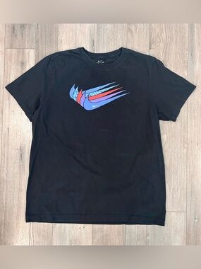 Nike Black Short-Sleeve Tee with Blue and Red Swoosh Graphic